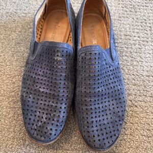 Trask Perforted Metallic Blue Loafers - Size 8